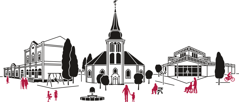 Die Grafik zeigt die Vielfalt des Gemeindelebens sowie das Gemeindehaus und die Kirchengebäude der Evangelischen Kirchengemeinde Odenkirchen